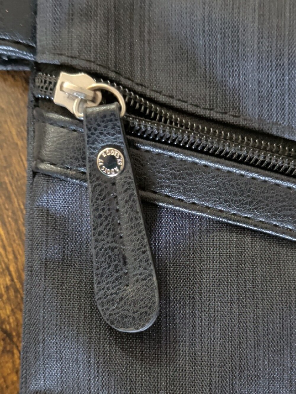 Roots Dark Grey Leather-Trim Crossbody Bag with Silver Hardware - Picture 4 of 12